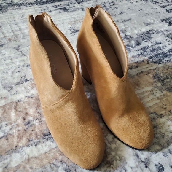 NWOT Dr. Scholl's Women's All Good Zipper Almond Toe Leather Booties camel, Sz 9 - Picture 2 of 12